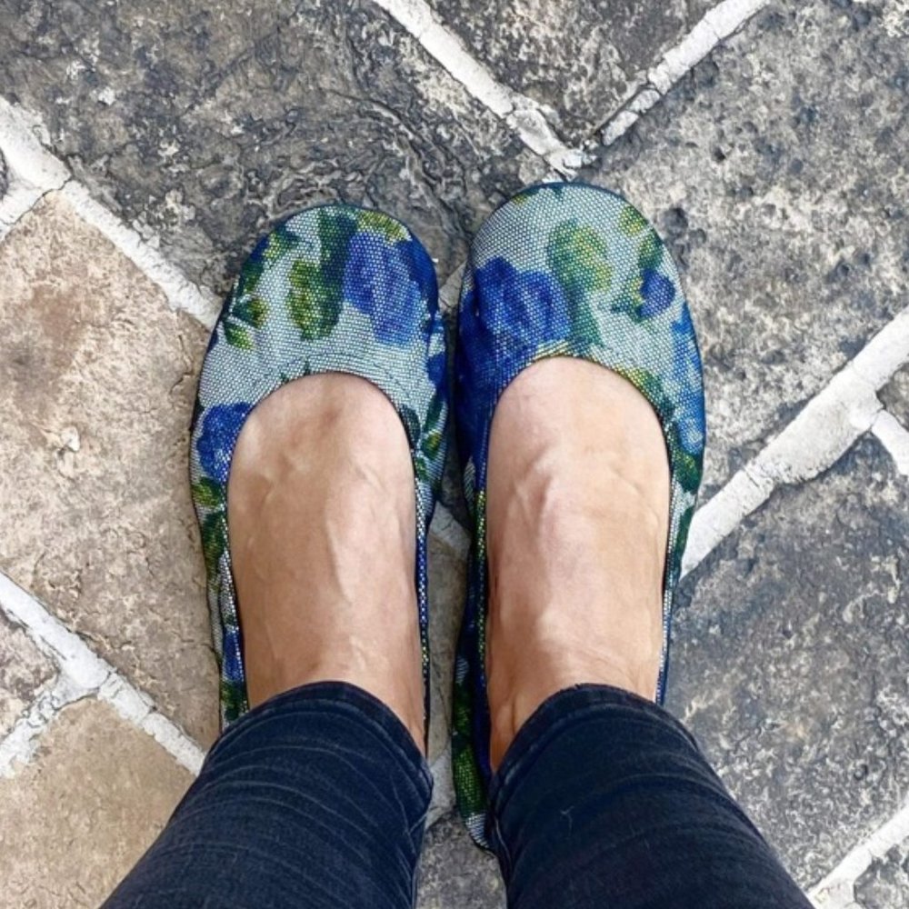 Storehouse Flats Blue Jean Floral Leather Suede Flats Foldable Flats